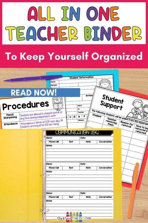 As a teacher you have so much to keep track of. From student lists to parent contact information, lesson plans to communication logs. Find out how you can organize your teacher life using a teacher binder. This blog post details what a teacher binder is and how you can use to keep track of everything you need. Imagine needing something and knowing just where to find it in a matter of seconds. Save time, stress less and work more efficiently with a teacher bind. Read the post now for more! Teacher Binder Ideas, Teacher Binder Printables Free, Teacher Binder Organization, Teacher Documentation, Organized Teacher, Parent Teacher Communication, Student Binders, Communication Log, Parent Contact