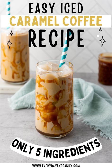 This easy homemade caramel iced coffee recipe is easy to make and is ready in only 5 minutes! Perfect way to get your favorite coffeehouse drink right at home. Best Caramel Iced Coffee Recipe, Me Coffee Iced Coffee Recipes, How To Make Homemade Coffee, At Home Caramel Iced Coffee, Diy Caramel Iced Coffee, Home Made Iced Coffee Recipe, Easy At Home Iced Coffee, Best Way To Make Iced Coffee At Home, How To Make Yummy Coffee At Home