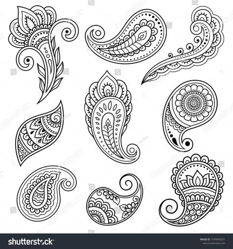 Simple Paisley Tattoo Design, Paisley Drawing, Henna Hand Designs, Mehndi Flower, Henna Drawings, Beginner Henna Designs, Muster Tattoos, Japanese Tattoos, Paisley Art