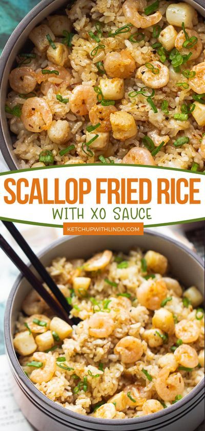 Scallop Fried Rice with XO Sauce is a homemade authentic recipe better than takeout. Made with shrimp and scallops, xo sauce, cooked or chilled rice, and fish or soy sauce, it's unbelievably appetizing! Perfect for a quick and easy dinner! Scallop Fried Rice, Rice And Fish, Shrimp And Scallop Recipes, Homemade Fried Rice, Xo Sauce, Shrimp And Rice Recipes, Healty Dinner, Pork And Cabbage, Chinese Lunar New Year