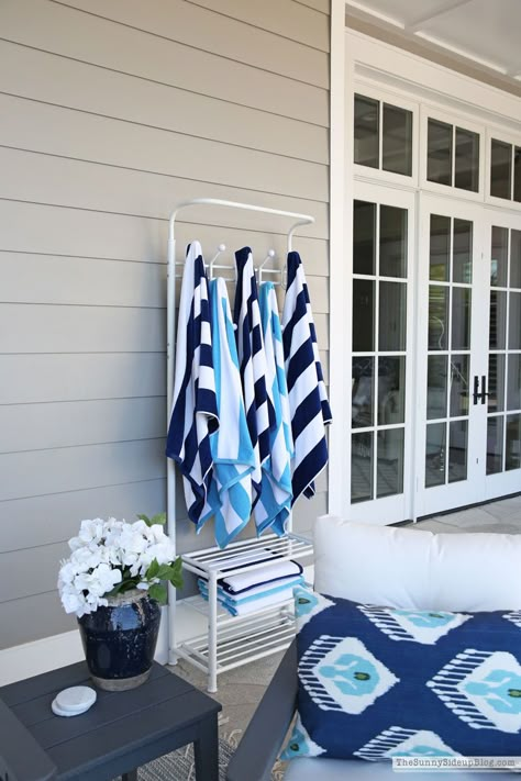 July Amazon Buys, Chicken and Home Inspo. - The Sunny Side Up Blog Beach Towel Storage, Pool Towel Storage, Pool Towel Holders, Outdoor Towel Rack, Pool Organization, Float Storage, Pool Float Storage, Towel Rack Pool, Pool Storage