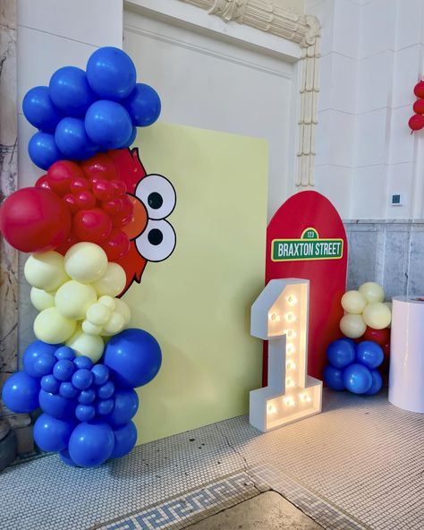 Another Adorable 1st Birthday Celebration for Braxton ✨ This Sesame Street party was absolutely adorable! @happytrailskidspartyrental @bounceandcorva @d.luxesoftplay @balloonsandthings @destinyspops @copperhallrva Sesame Street Balloon Decor, 1st Birthday Venue Ideas, Sesame Street Birthday Backdrop, Sesame Street Balloon Arch, Sesame Street Birthday Party Ideas 1st, First Birthday Party Ideas For Boys, Sesame Street Centerpiece Ideas, Diy Elmo Birthday Party, Sesame Street 1st Birthday Party