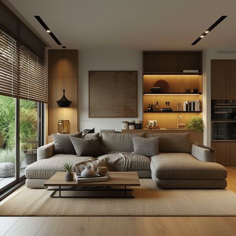 Japandi Luxury Living Room, Dark Walls Living Room, Interior Styles Guide, Thailand Decor, Japandi Living Room, Appartment Decor, Japandi Living, Apartment Chic, House Floor Design