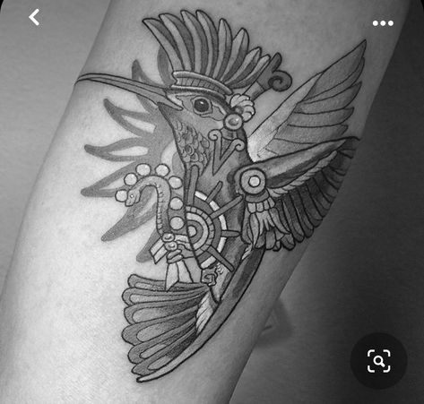 Mayan Hummingbird Tattoo, Aztec Hummingbird Art, Mexican Sleeve Tattoo For Women, Zapotec Tattoo, Yaqui Indian Tattoo, Purepecha Tattoo, Aztec Tattoo Designs For Women Beautiful, Aztec Hummingbird Tattoo, Macuahuitl Tattoo