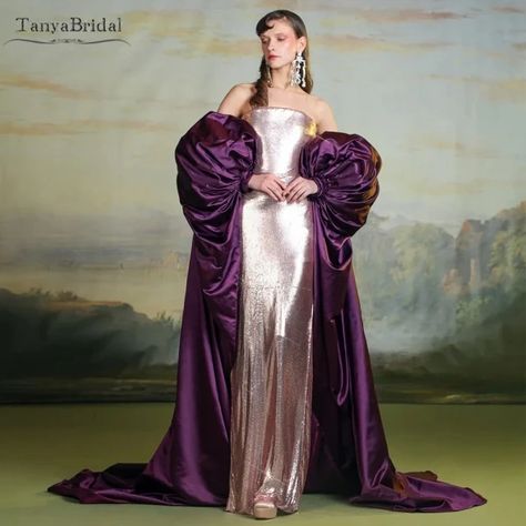 Just found this amazing item on AliExpress. Check it out! C$177.23 5％ Off | Purple Taffeta Fashion Cape With Puff Sleeves Long Charming Jacket ,Women Coat DJ273 Fashion Cape, Purple Cape, Cape Fashion, Dress Design Drawing, Fasion Outfits, Fashion Design Patterns, Women Coat, Camping Outfits, Fairytale Dress