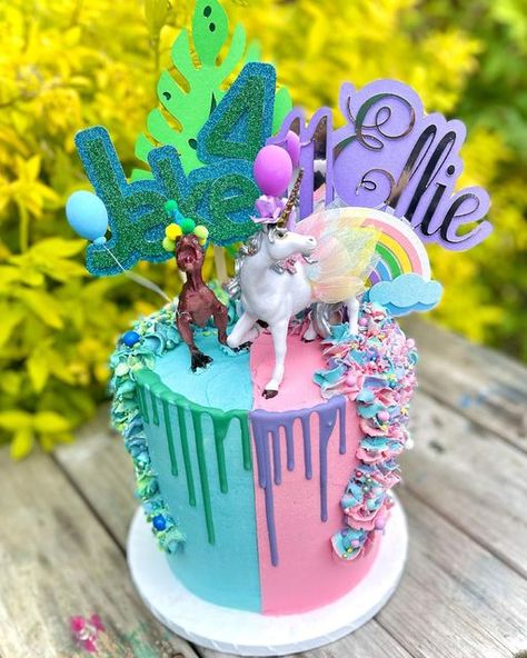 Unicorn Birthday Party Cake, Twin Birthday Cakes, Dragon Birthday Parties, Dino Cake, Dinosaur Cake Toppers, Dinosaur Birthday Cakes, Dragon Birthday, Unicorn Cake Topper, Dinosaur Cake