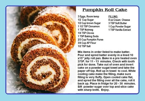 Pumpkin Sponge Cake Roll, Pumpkin Roll With Cream Cheese Filling Easy Recipe, Libbys Pumpkin Roll Recipe, Cake Roll Filling Recipes, Pumpkin Log Recipe, Pumpkin Roll With Cream Cheese Filling, Pumpkin Swiss Roll, Cake Cream Filling, Carrot Cake Roll