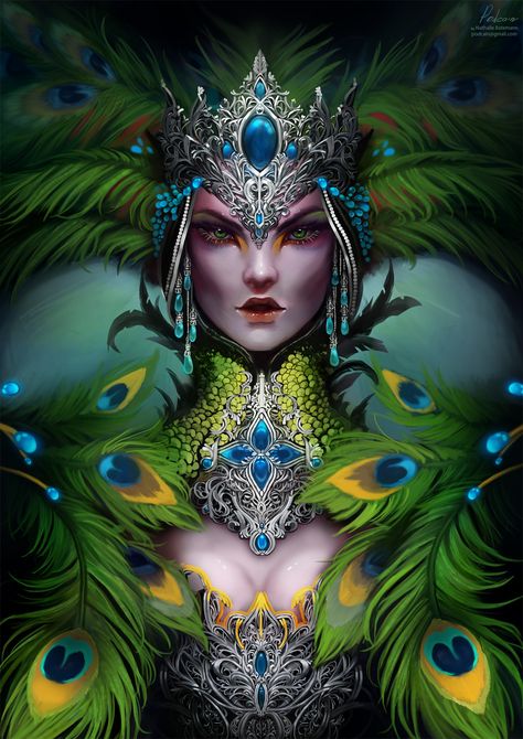 ArtStation - The Queen of Birds, Nath. Batemann Pathfinder Rpg, Fantasy Images, Cross Paintings, High Fantasy, Dark Ages, Holiday Art, Peacocks, Picture Design, Fantasy World