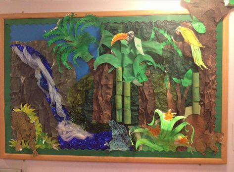 Rainforest Classroom Display Photo - SparkleBox Jungle Art Projects, Jungle Book Costumes, School Hallway Decorations, Rainforest Classroom, Rainforest Crafts, Rainforest Art, Jungle Activities, Rainforest Project, Rainforest Activities