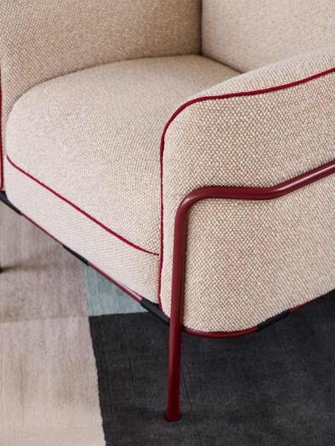 Clara chair by Terri Pecora for Modus Sofa Upholstery Ideas, Compact Chair, British Furniture, Sofa Upholstery, Chair Upholstery, Steel Furniture, Tubular Steel, Furniture Details, Furniture Upholstery