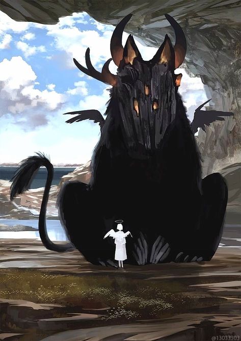 Devil And Angel, Giant Animals, Art Of Animation, Mythical Animal, Big Animals, 5 Anime, Mythical Creatures Art, Creature Concept Art, Arte Animal