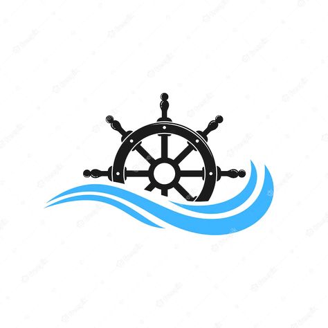 Waves Logo Design, Dream Catcher Wallpaper Iphone, Frigate Ship, Ship Steering Wheel, River Logo, Creek Water, Nautical Logo, Sea Logo, Vintage Ship