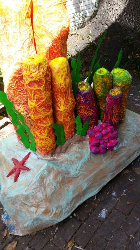 Paper mache coral reefs Paper Mache Coral Reef, Paper Mache Sea Creatures, Disney Halloween Parties, Under The Sea Decorations, Tropical Backyard, Aquarium Ideas, Vbs 2024, Sea Decor, Sculpture Projects