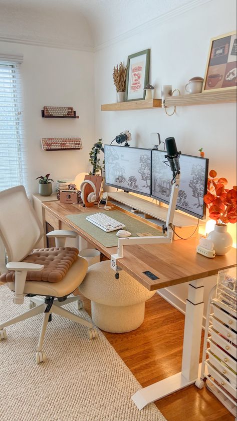 Cozy Desk, Cozy Office, Cozy Home Office, Office Room Decor, Gaming Room Setup, The Desk, Game Room Design, Home Office Setup, Home Office Space