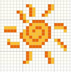 Sun Pixel Art, Cross Stitch Sun, Sun Cross Stitch Pattern, Pixel Art Animals, Sun Motif, Graph Crochet, Pixel Crochet, Pixel Art Grid, Graph Paper Art