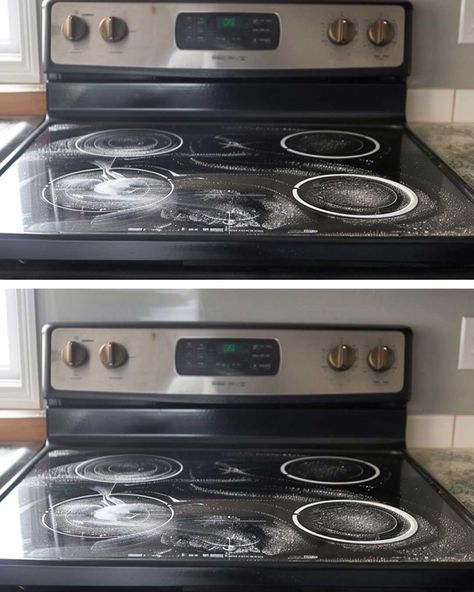 Clean your glass stove top in minutes with ease using just 2 ingredients Electric Stove Top Cleaning, Clean Fabric Couch, Cleaning Glass Stove Top, Flat Top Stove, Stove Top Cleaner, Electric Stove Top, Casserole Kitchen, Clean Stove Top, Clean Stove