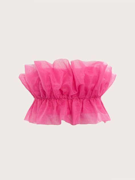 Free Returns ✓ Free Shipping On Orders $49+ ✓. SHEIN Ruffle Hem Organza Tube Top- Women Tops at SHEIN. Ruffle Tube Top, Mode Rose, Look Rose, Taylor Swift Tour Outfits, Catty Noir, Hot Pink Tops, Organza Top, Shein Icon, Looks Party