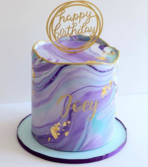 Marble Fondant Cake Design, Purple Marble Cake, Purple And Teal Cake, Marble Birthday Cake, Birthday Cake Models, 40th Birthday Cake For Women, Teal Wedding Cake, Teal Cake, Violet Cakes