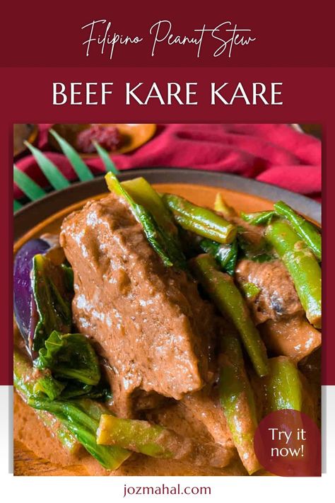 Celebrate the #holidays with a #Filipino favorite: #beefkarekare! 🇵🇭 This rich #peanutstew is perfect for special occasions. A #festive delight that's easy to make and sure to impress. 🍲 https://www.jozmahal.com/beef-kare-kare-recipe/ #filipinocuisine #holidayfeast #festiveflavors #celebratorymeals Beef Kare Kare Recipe, Kokinisto Beef, Best Kare Kare Recipe, Beef Kare Kare, Filipino Roast Beef Recipe, Beef Kaldereta Recipe, Kare Kare Recipe, Stew Easy, Stew Beef