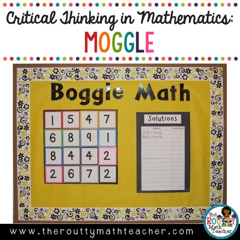 Use Bulletin Boards to Promote Challenge– One of the biggest challenges for teaching mathematics in the classroom is attending to the multitude of skills and process that must be emphasized each year. One way to utilize the extra minutes that... Interactive Math Bulletin Boards, Boggle Bulletin Board, Math Boggle, Organization Images, Boggle Board, Boggle Game, Math Minutes, Number Sentences, Math Bulletin Boards