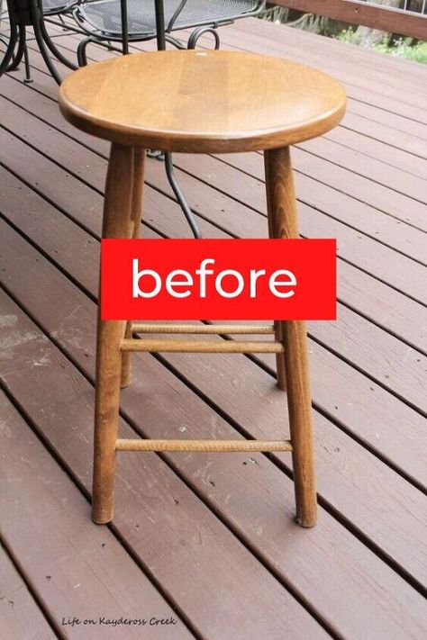 Diy Stool Makeover, Foot Stool Ideas, Craft Ideas Preschool, Outdoor Decorations Ideas, Diy Ideas Creative, Wood Apartment, Vintage Makeover, Vintage Furniture Makeover, Vanity Wood