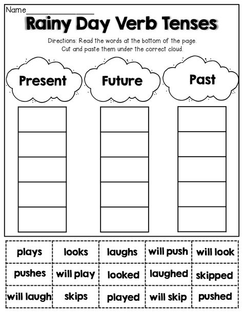 Verb Tenses (cut and paste) Verbs Tenses Worksheet, Verb Tenses Worksheet 1st Grade, Verb Tenses Worksheet, Tenses Worksheet, Past Tense Worksheet, 2nd Grade Grammar, Past Tense Verbs, Verbs Worksheet, Ela Worksheets