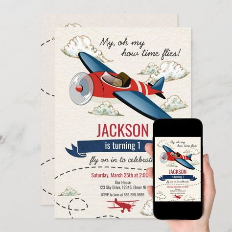 Airplane Birthday Invitation Vintage Time Flies Please note that I use affiliate links and I may receive a commission at no extra cost for you. Couple Illustration Wedding, Unique Party Themes, Baby Boy Ideas, Baby Birthday Invitations, Airplane Birthday Party, Illustration Wedding, 1st Bday Ideas, Birthday Balloon Decorations, Kids Birthday Party Ideas