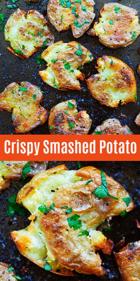 Smashed Potato Recipe, How To Make Smashed Potatoes, Mini Potato Recipe Ovens, Blackstone Smashed Potatoes, Smashed Potatoes On Blackstone, Smashed Little Potatoes, Blackstone Potatoes, Smashed Potatoes Baked, Smashed Red Potatoes