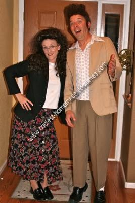 Homemade Kramer and Elaine from Seinfeld Couple Costume: We made this  Kramer and Elaine from Seinfeld Couple Costume mostly from clothing we found at thrift stores, but what really made them believable was the Seinfeld Costume, Elaine From Seinfeld, Tv Character Costumes, Cosmo And Wanda Costume, Bonnie And Clyde Halloween Costume, Themed Costumes, 90s Halloween Costumes, Diy Couples Costumes, Clever Halloween