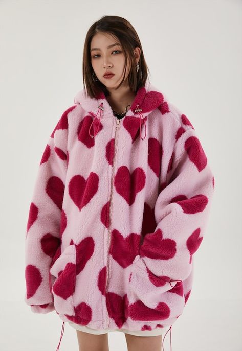 Mcu Dr, Jackets Vintage, Pink Heart Pattern, Heart Plush, Fluffy Jacket, Vibe Check, Sweetie Pie, Baymax, Cotton Coat