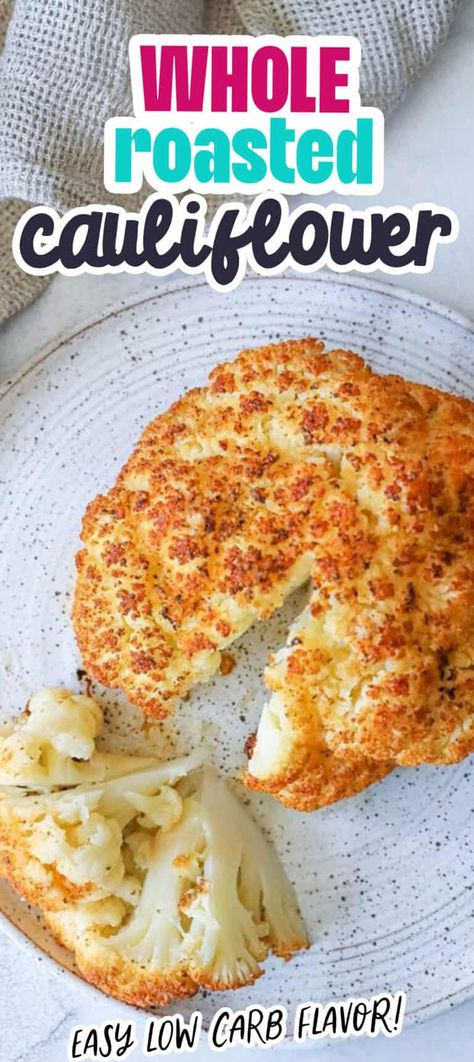 Best Easy Whole Roasted Cauliflower - side dishes #sidedishes Roasted Cauliflower Whole Head, Baked Cauliflower Head, Baked Cauliflower Recipe, Roasted Cauliflower Head, Cauliflower Side Dish, Roasted Cauliflower Recipe, Roasted Cauliflower Recipes, Cauliflower Dishes, Whole Roasted Cauliflower