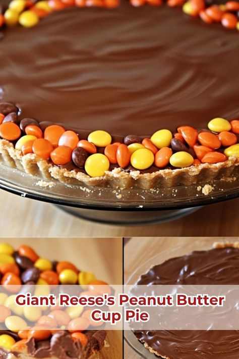 Satisfy your sweet tooth with a giant Reese’s peanut butter cup pie, perfect for peanut butter and chocolate lovers! #PeanutButterPie #ChocolateDessert Giant Reese’s Peanut Butter Cup Pie, Reese’s Pie, Reeses Desserts, Peanut Butter Cup Pie, Cup Pie, Reese's Peanut Butter Cup, Chocolate Peanut Butter Pie, Chocolate Crust, Chocolate Graham Crackers