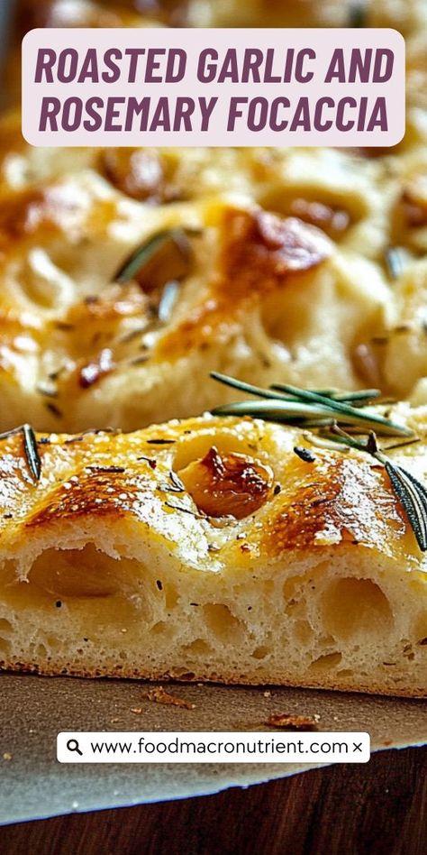 This roasted garlic rosemary focaccia is not just a bread; it's a flavor experience! With its chewy texture and aromatic toppings, it’s perfect for sandwiches, alongside pasta dishes, or as a delicious appetizer. Bake a loaf and watch it disappear! Foccacia Bread Garlic Butter, Garlic And Rosemary Focaccia, Gourmet Garlic Bread, Holiday Foccacia, Lace Bakes Focaccia, Garlic Rosemary Foccacia Bread, Foccacia Christmas, Rosemary Garlic Foccacia Bread, Sweet Focaccia Bread Recipes