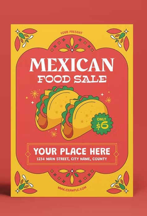 Mexican Food Sale Flyer Template AI, PSD Latin Menu Design, Mexican Restaurant Graphic Design, Mexican Food Graphic Design, Taco Poster Design, Mexican Poster Design, Flyer Food Design, Food Flyer Design Ideas, Mexican Menu Design, Food Sale Flyer