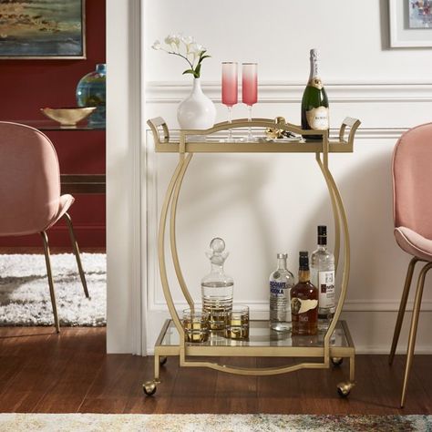 Modern Bar Cart, Metal Bar Cart, Gold Bar Cart, Living Space Decor, Cocktail Essentials, Bar Cart Styling, Vintage Bar Carts, Salon Suites, Bar Mirror