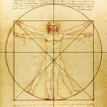 Da Vinci's Vitruvian Man.  Leonardo envisaged the great picture chart of the human body he had produced through his anatomical drawings and Vitruvian Man as a cosmografia del minor mondo (cosmography of the microcosm). He believed the workings of the human body to be an analogy for the workings of the universe. Leonardo Da Vinci Dibujos, Da Vinci Vitruvian Man, Michael Angelo, Divine Proportion, Vitruvian Man, Golden Ratio, Human Figure, A Drawing, Sacred Geometry