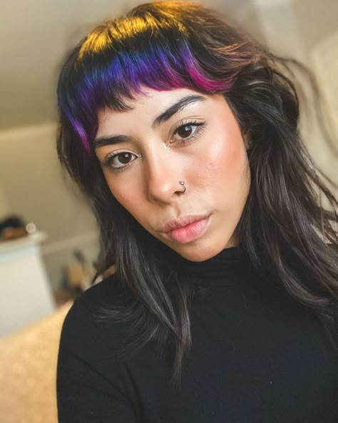 60 Pictures of Dyed Bangs & Colored Fringe That Are HOT in 2021-2022 Fashion Color Bangs, Colored Bangs Short Hair, Vivid Bangs, Peek A Boo Bangs, Colorblock Bangs, Peekaboo Fringe, Colored Bangs Only, Coloured Bangs, Dip Dye Hair Brunette