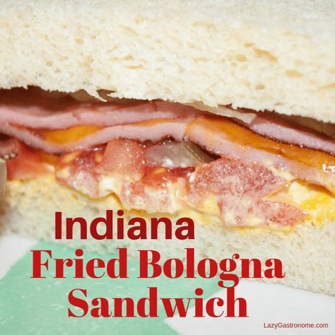 Indiana Fried Bologna Sandwich - The Lazy GastronomeThe Lazy Gastronome Fried Baloney, Bologna Sandwich Recipes, Gourmet Sandwiches Recipes, Fried Bologna Sandwich, Mediterranean Grilled Cheese, Bologna Recipes, Sliders Recipes, Fried Bologna, Sandwich Wraps Recipes