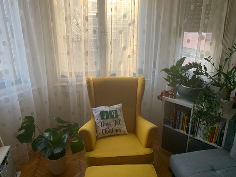 #ikea #strandmon #yellow #morning #homedecor #home Strandmon Yellow, Strandmon Chair, Ikea Strandmon, Office Inspiration, Morning Light, Accent Chairs, Living Room, Yellow, Furniture