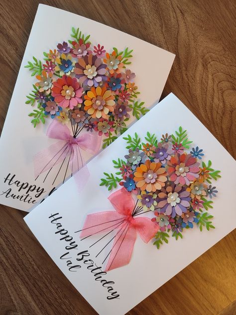 Flower Bday Cards, Diy Flower Card, Cards Handmade Ideas Creative, 3d Flower Card, Cards With Flowers, Happy Birthday Cards Diy, Creative Birthday Cards, Flower Birthday Cards, Birthday Card Drawing