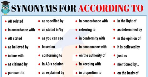 According to Synonym | List of 35+ Popular Synonyms for According to English Synonyms, Writing Expressions, English Quiz, English Phrases Idioms, Thesis Writing, Essay Writing Skills, Journal Diy, Descriptive Words, English Writing Skills