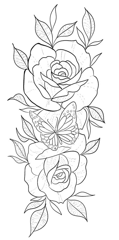 Roses And Butterfly Tattoo Stencil, Butterfly And Rose Tattoo Stencil, Shading Tattoo Stencil, Rose Hand Tattoo Stencil, Roses With Butterfly Tattoo, Rose With Butterfly Tattoo For Women, Rose Tattoo Outline Drawing, Roses And Butterflies Tattoo, Rose Tattoo Stencil Outline