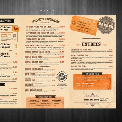 Western Menu Design, Pub Menu Design, Bbq Menu Design, Menu Branding, Wings Menu, Menu Design Layout, Southern Bbq, Digital Typography, Grilling Menu