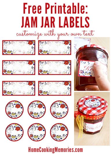 DIY Free Printable idea: Jar Labels -- use for canning homemade jam or jelly, or for any food gift in a jar. Easy to customize with text or print and write on them by hand. Printable Jar Labels, Homemade Baskets, Toples Kaca, Jam Jar Labels, Jam Making, Canning Jar Labels, Canister Labels, Printable Label Templates, Jam Label