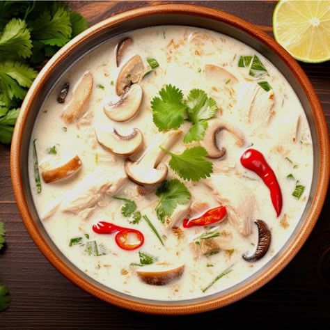 Leichtes Tom Kha Gai Rezept: Thai-Küche zu Hause Tom Kha Soup, Tom Kha Gai, Tom Kha, Thailand Food, Low Carb Vegan, Food Projects, Vietnamese Recipes, Thai Recipes, Gluten Free Recipes