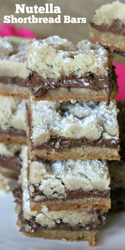 Nutella Shortbread Cookies, Nutella Recipes Dessert, Nutella Shortbread, Nutella Treats, Nutella Bars, Nutella Bar, Shortbread Bars Recipes, Short Bread, Nutella Desserts