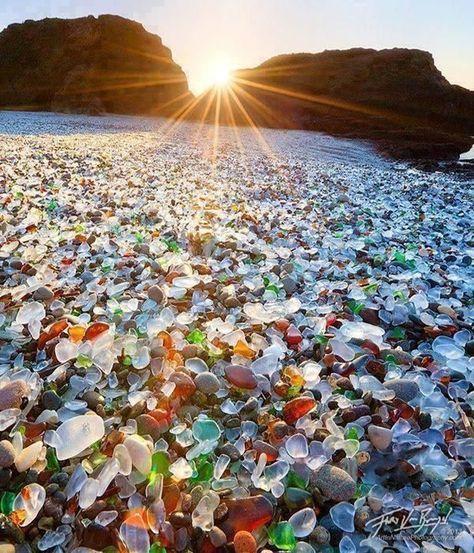 Glass Beach, Fort Bragg, California #travel #USA. Ive been here! So cool,it really looks like this! Glass Beach California, Fort Bragg California, Glass Beach, Sea Glass Beach, Fort Bragg, Halong Bay, Jolie Photo, Sunset Beach, Alam Yang Indah