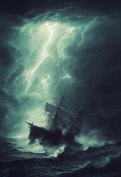 Dark Maritime Aesthetic, Ships In Storms Stormy Sea, Sea Storm Illustration, Ship In Rough Seas, Boat In Storm, Ship In Storm, Ship In A Storm, Ship Sinking, Ghost Ship Art