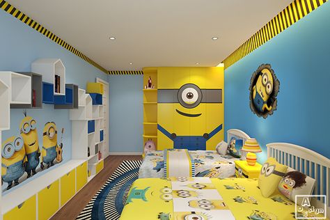 Minion Room on Behance Minion Nursery, Minion Room Decor, Minion Bedroom, Minion Room, Minion Theme, Cool Kids Bedrooms, Cute Minions, Cute Bedroom Decor, Big Boy Room