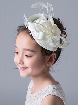 Hats Satin Feather Flower Girl Feather Hats, Flower Girl Headpiece, Church Lady Hats, Diy Lace Ribbon Flowers, Kids Headbands, Christening Dress, Feather Flower, Feather Hat, Baby Christening